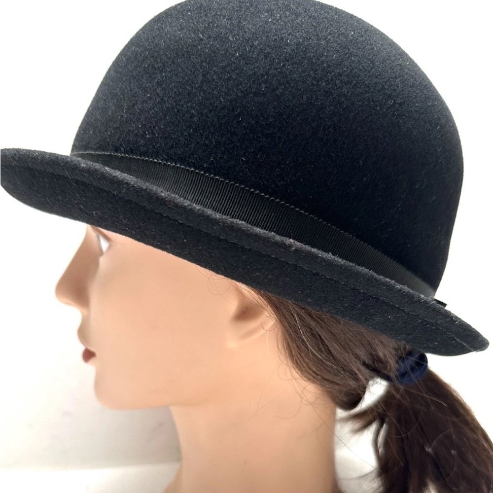 VTG Frank Olive Womens Hat Rolled Brim 100% Felt Wool Black Bowler Derby Riding